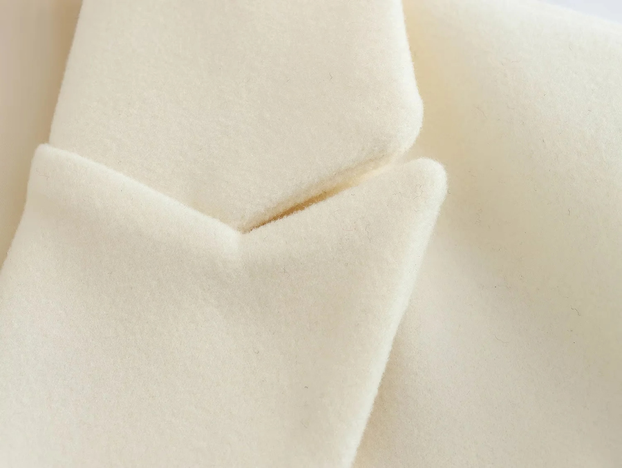 Fashion White Wool Lapel Pocket Coat,Coat-Jacket