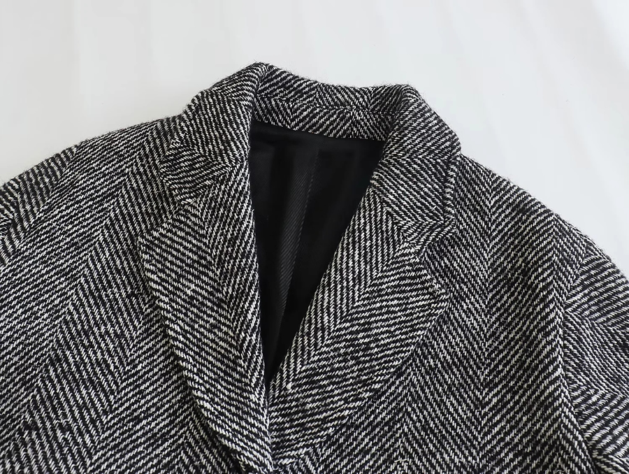 Fashion Grey Zigzag Twill-breasted Lapel Coat,Coat-Jacket