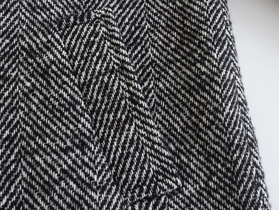 Fashion Grey Zigzag Twill-breasted Lapel Coat,Coat-Jacket