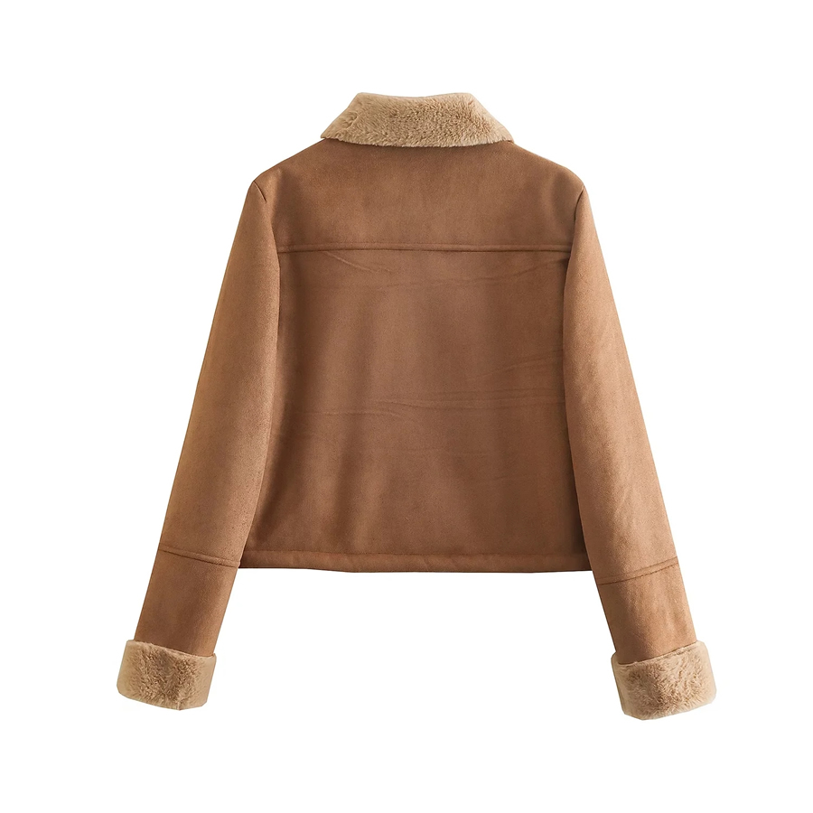 Fashion Brown Suede Lapel Button Jacket,Coat-Jacket