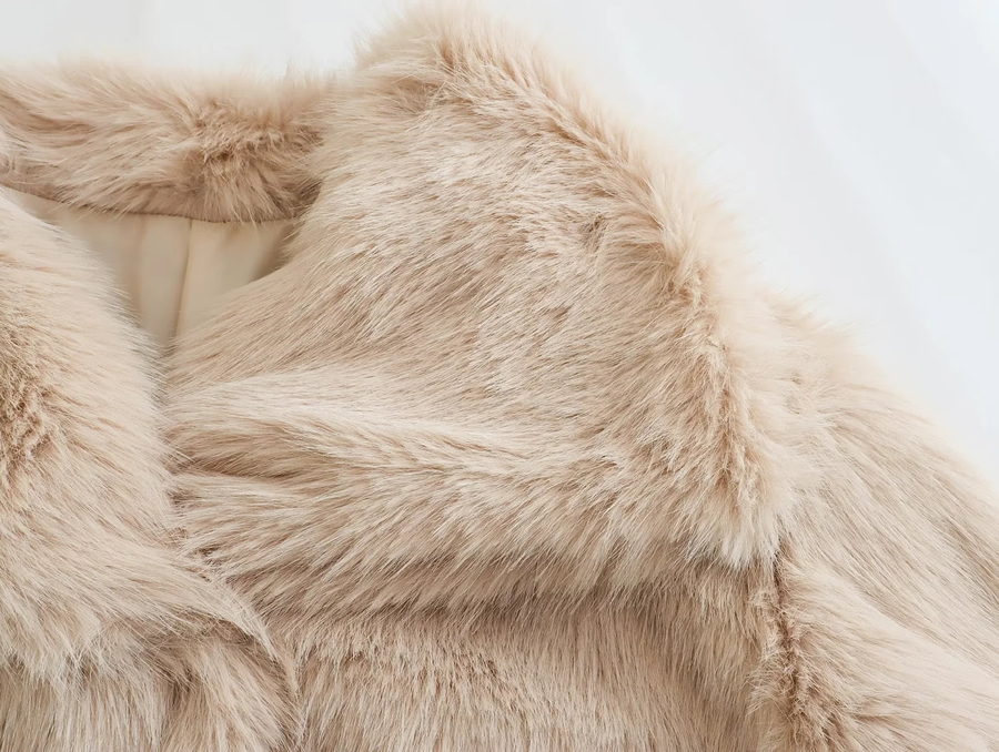Fashion Beige Faux Fur Lapel Jacket,Coat-Jacket