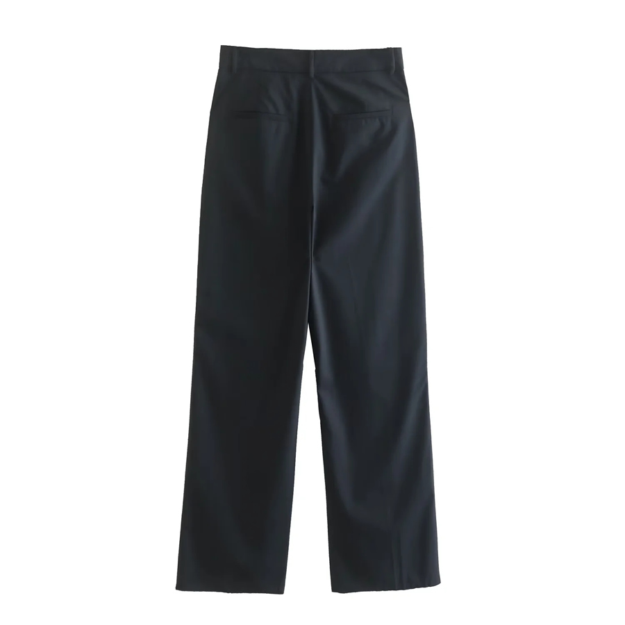 Fashion Black Polyester Micro Pleated Straight Trousers,Pants