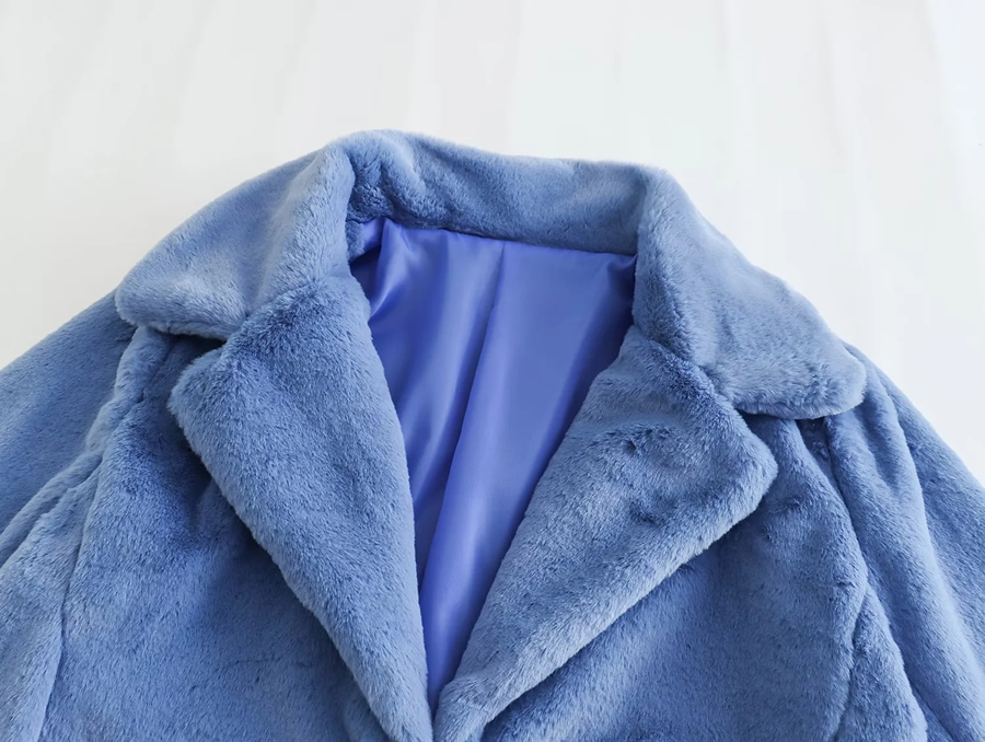 Fashion Blue Faux Fur Lapel Jacket,Coat-Jacket