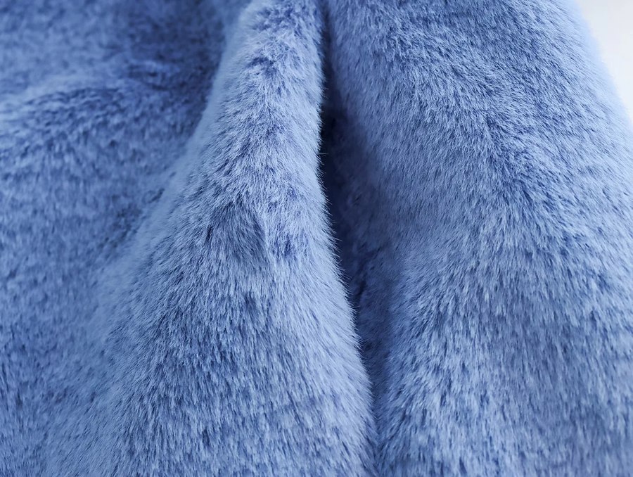 Fashion Blue Faux Fur Lapel Jacket,Coat-Jacket