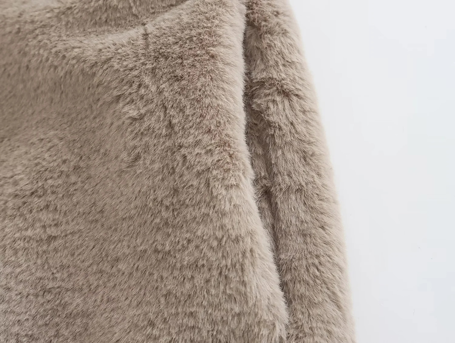 Fashion Apricot Faux Fur Lapel Coat,Coat-Jacket