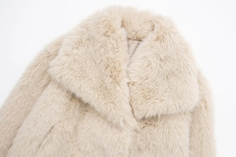 Fashion Apricot Faux Fur Lapel Jacket,Coat-Jacket