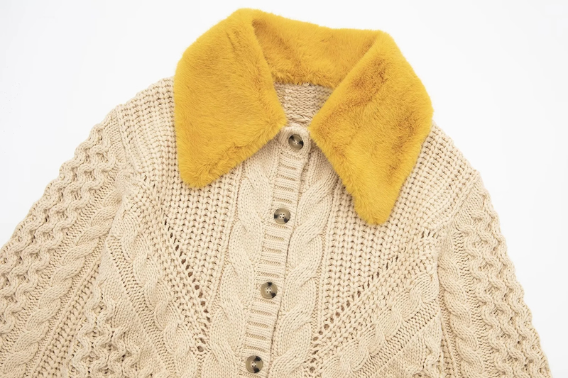 Fashion White Knitted Lapel Button-down Cardigan Coat,Sweater