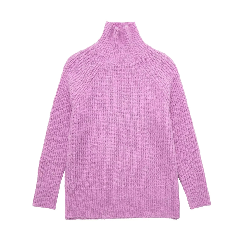 Fashion Pink Wool Knitted Turtleneck Sweater,Sweater