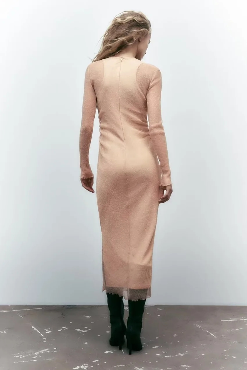 Fashion Khaki Shiny Tulle Dress,Long Dress