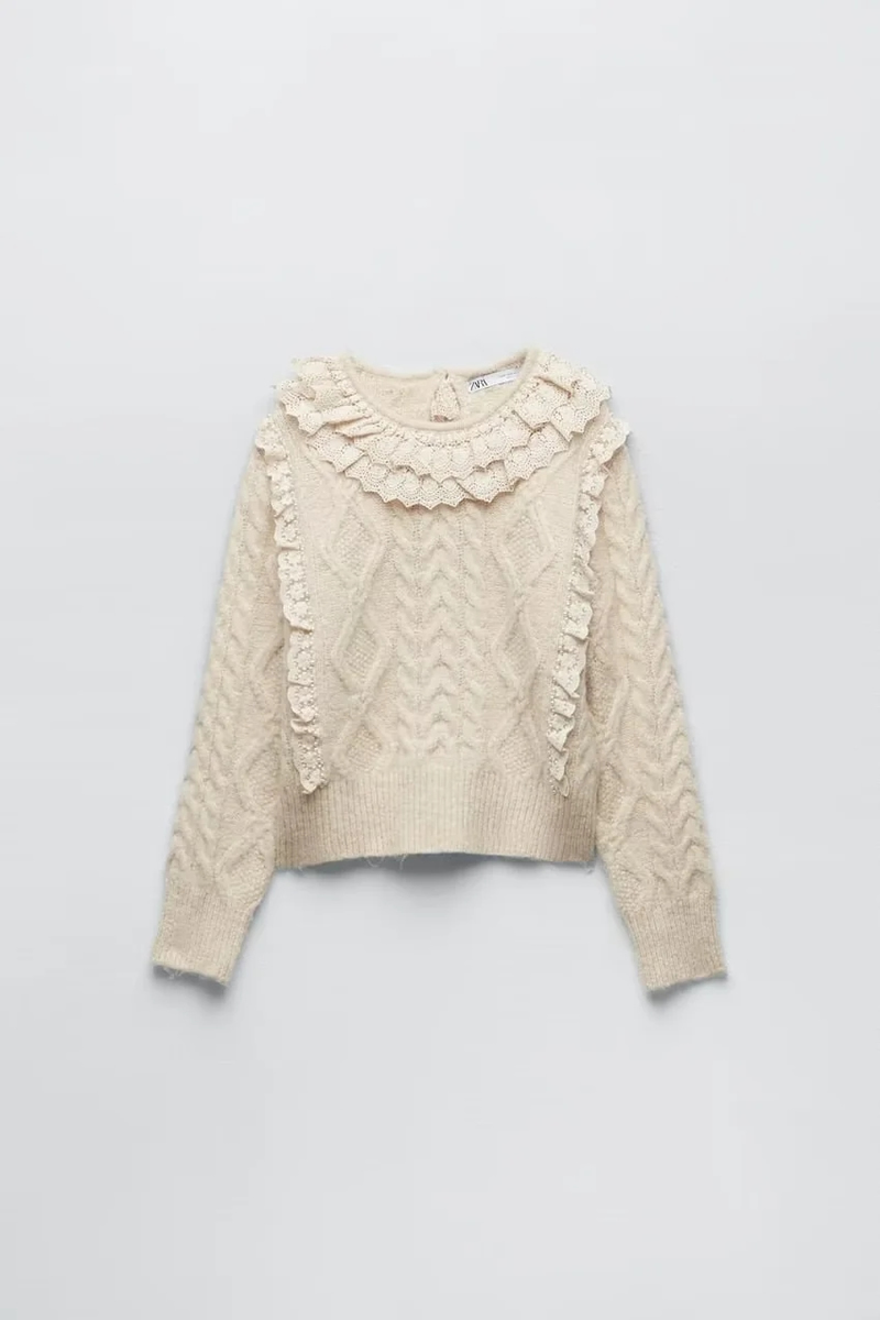 Fashion Apricot Wool Knitted Lace Sweater,Sweater