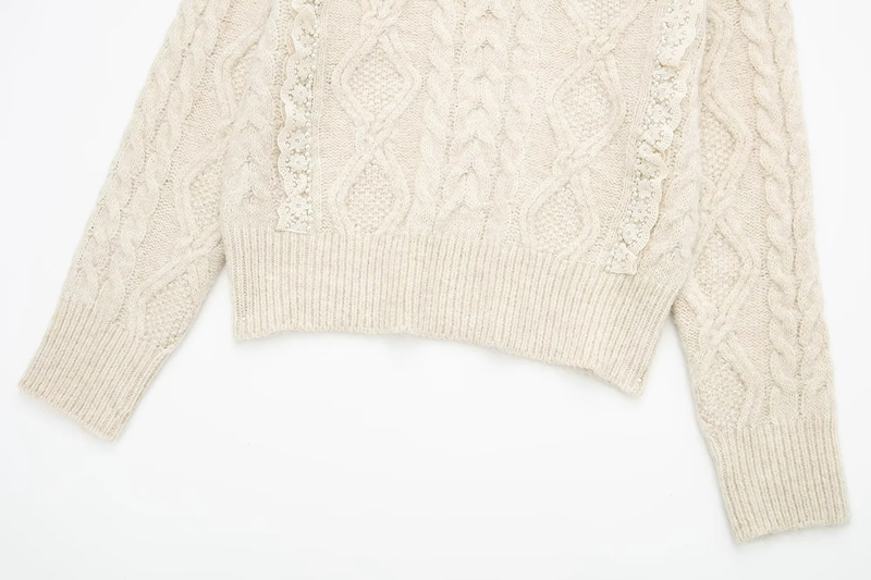 Fashion Apricot Wool Knitted Lace Sweater,Sweater