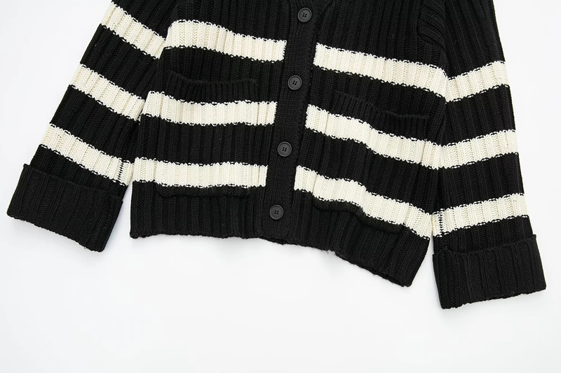 Fashion Black Striped Knitted Jacket,Sweater