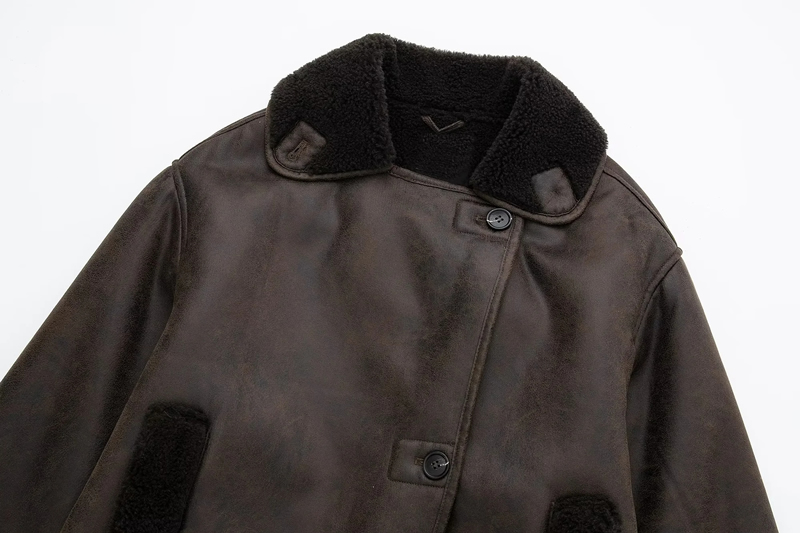 Fashion Brown Fur Integrated Lapel Coat,Sweater