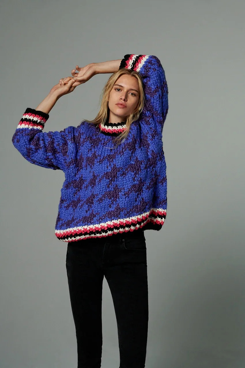Fashion Purple Wool Knitted Jacquard Sweater,Sweater
