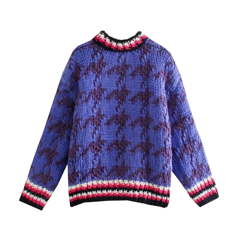 Fashion Purple Wool Knitted Jacquard Sweater,Sweater