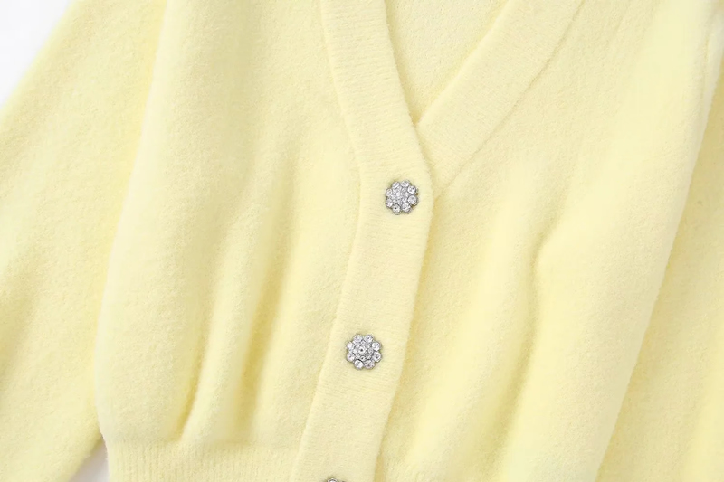 Fashion Yellow Jewelry Knit Jewelry Breasted Cardigan,Sweater
