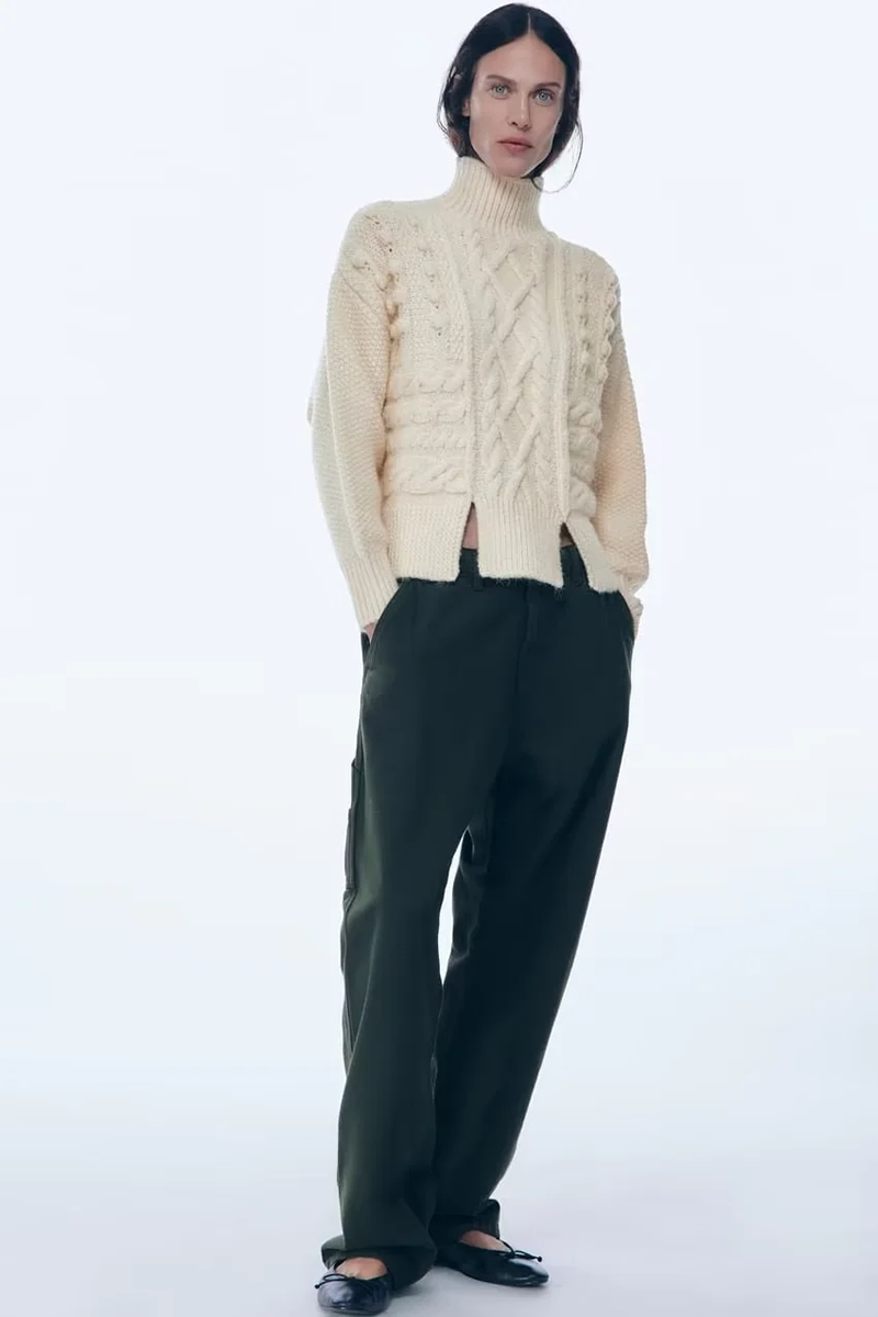 Fashion White Wool Knit Turtleneck Sweater,Sweater
