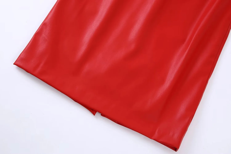 Fashion Red Faux Leather Pleated Dress,Long Dress