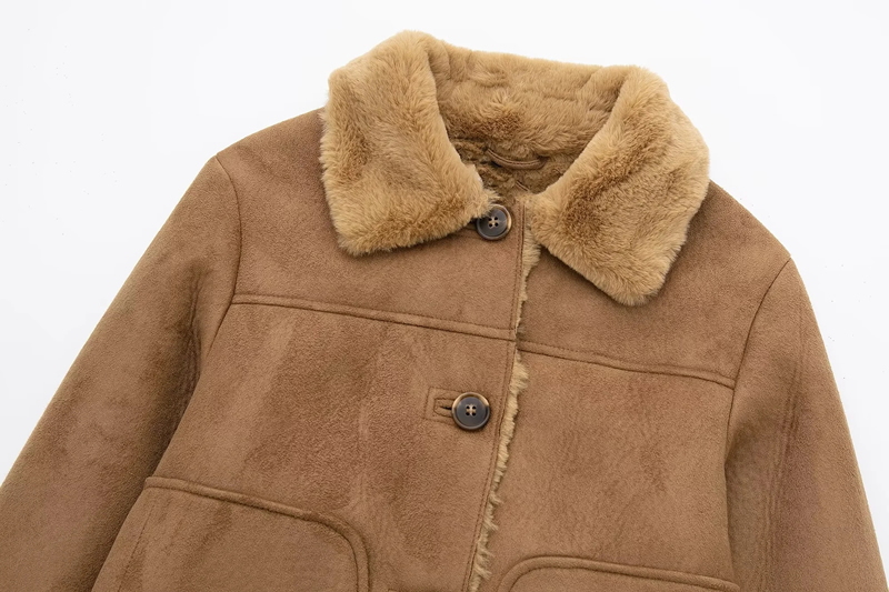 Fashion Brown Suede Lapel Button Jacket,Coat-Jacket