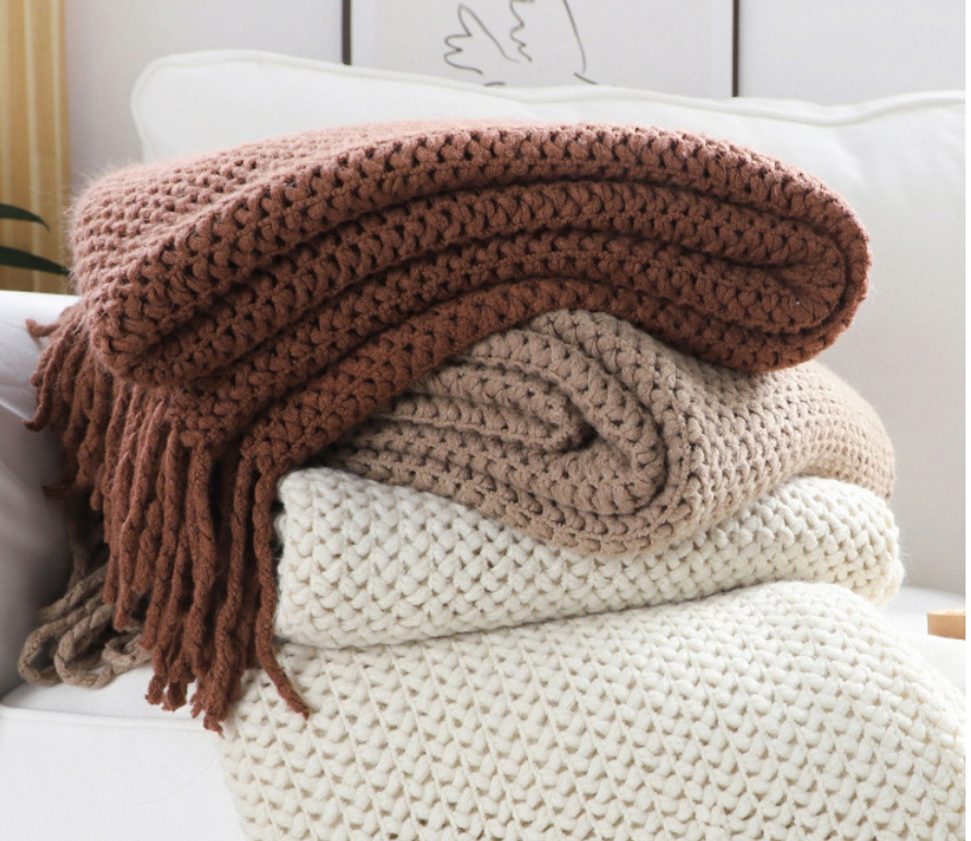 Fashion Vitality Orange Hollow Knit Sofa Blanket,Home Textiles