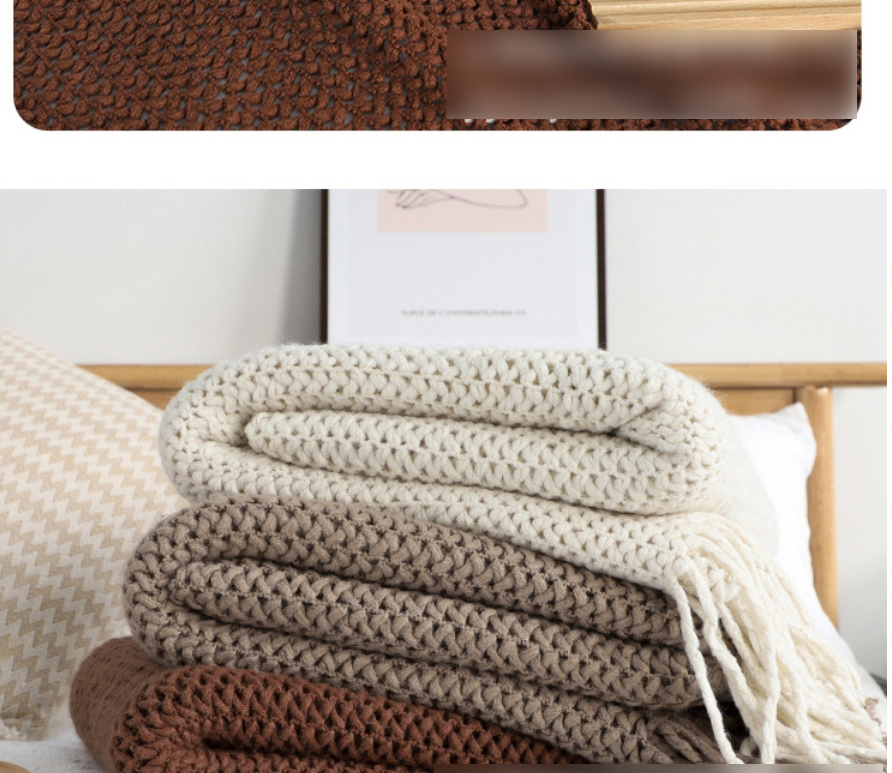 Fashion Caramel Colour Hollow Knit Sofa Blanket,Home Textiles