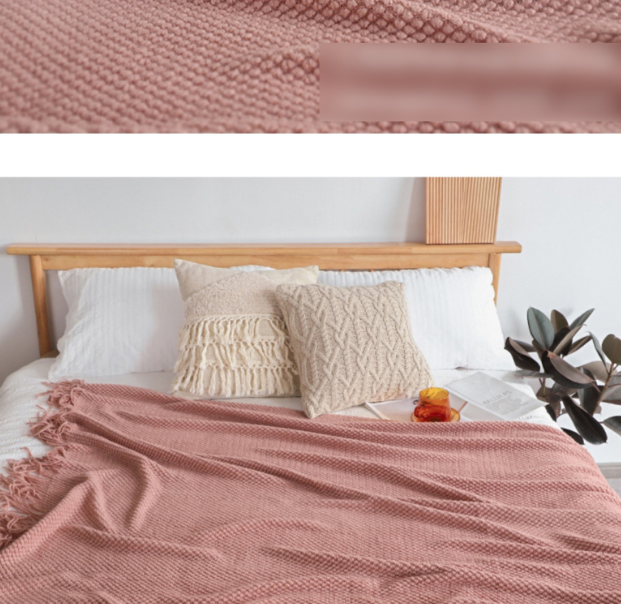 Fashion Dirty Powder 130cmx170cm With Tassel Solid Color Knit Tassel Sofa Blanket,Home Textiles