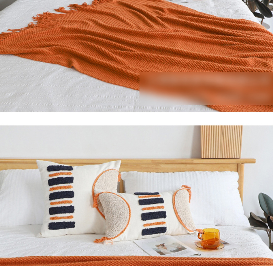 Fashion Dark Gray 130cmx170cm With Tassel Solid Color Knit Tassel Sofa Blanket,Home Textiles