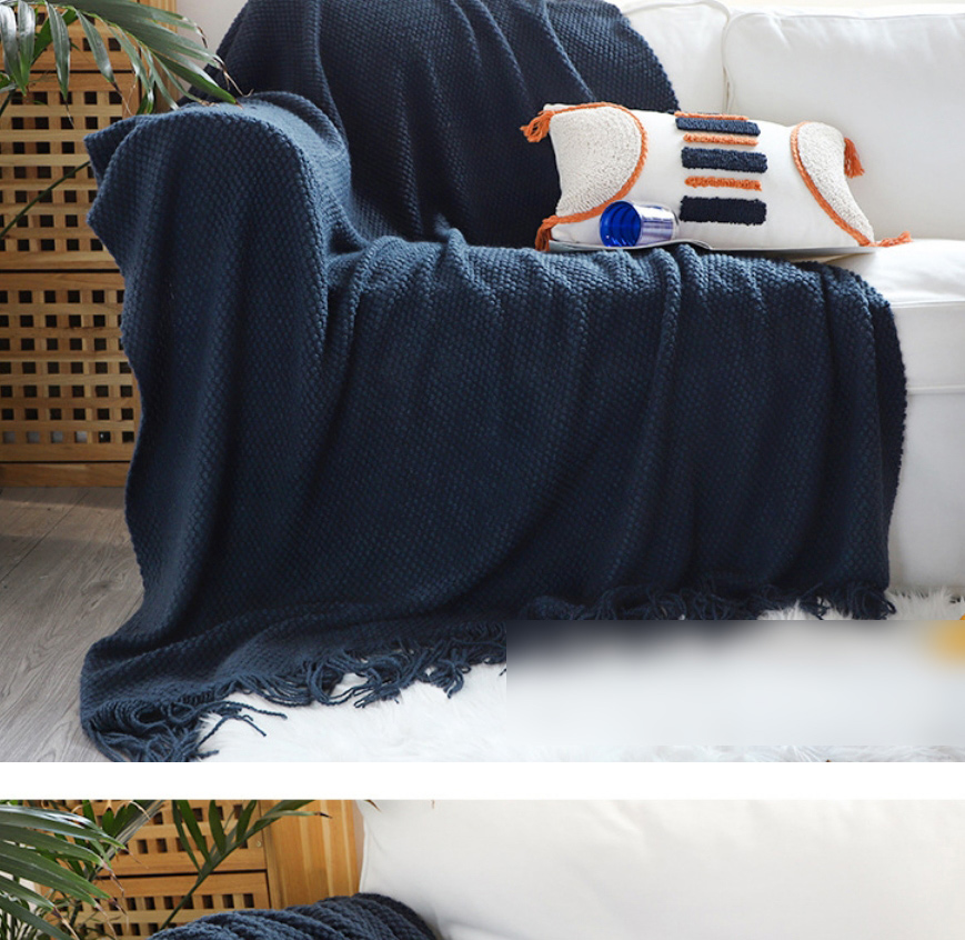 Fashion Caramel Color 130cmx220cm With Tassel Solid Color Knit Tassel Sofa Blanket,Home Textiles