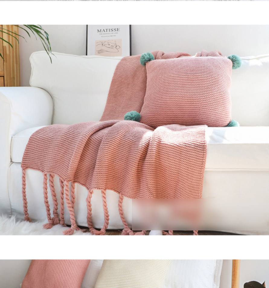 Fashion Leather Pink Pillow 45*45cm (with Core) Coarse Wool Woven Fringed Sofa Blanket,Home Textiles