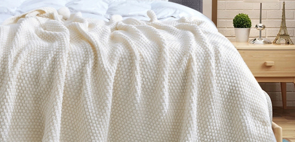 Fashion Milk Tea Color 150x240cm 1.4 Kg Acrylic Knitted Sofa Blanket,Home Textiles
