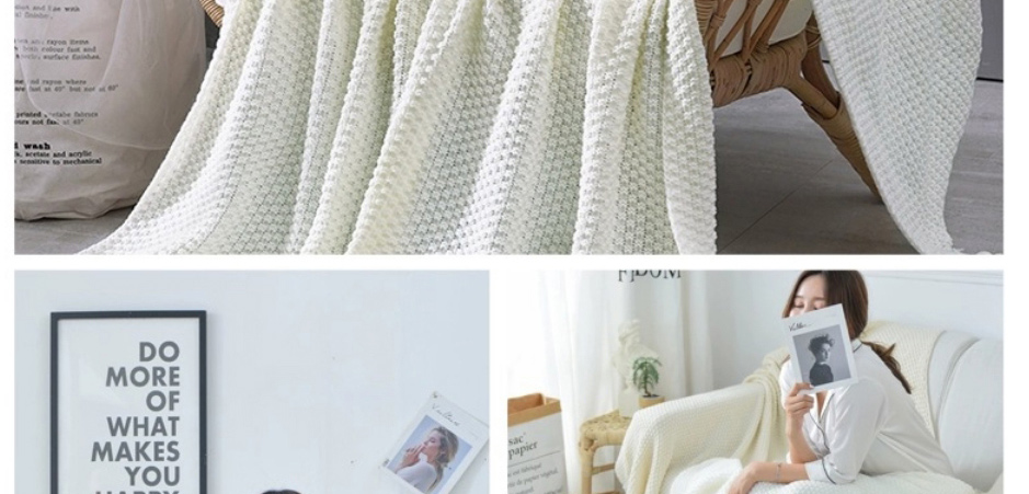 Fashion Off-white 150x240cm 1.4 Kg Acrylic Knitted Sofa Blanket,Home Textiles