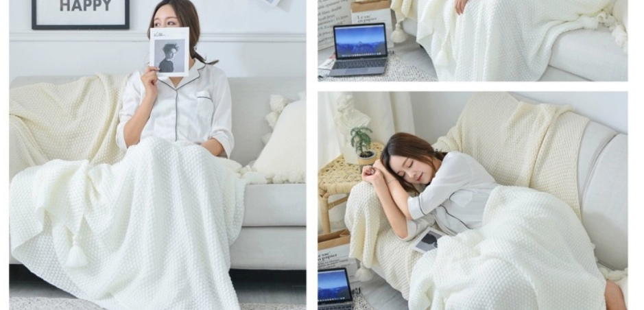 Fashion Milk Tea Color 120x180cm 900g Acrylic Knitted Sofa Blanket,Home Textiles