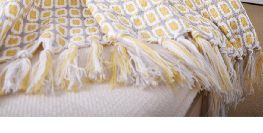 Fashion Grey Acrylic Check Knit Fringe Sofa Blanket,Home Textiles