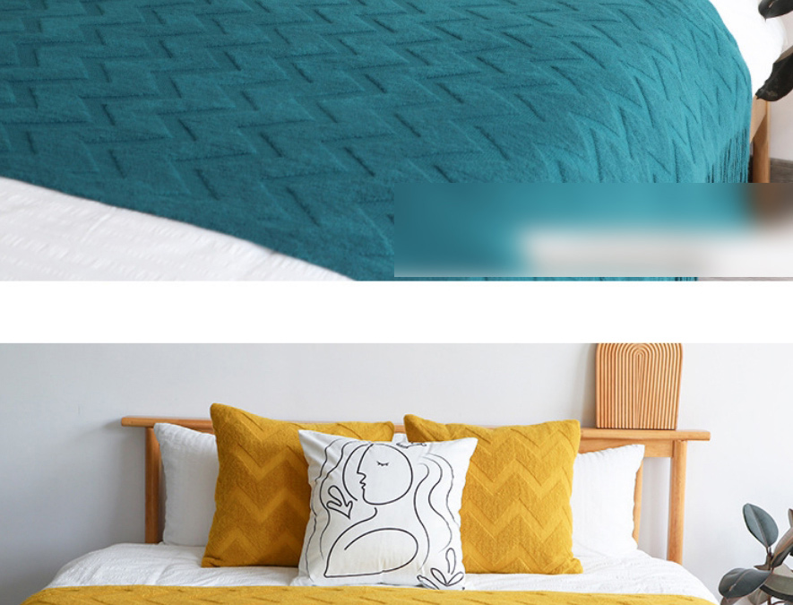 Fashion Sea Blue 130*170 (including Tassel) Solid Color Knitted Wave Pattern Sofa Blanket,Home Textiles