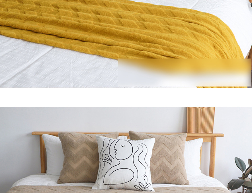 Fashion Turmeric 130*240 (including Tassel) Solid Color Knitted Wave Pattern Sofa Blanket,Home Textiles