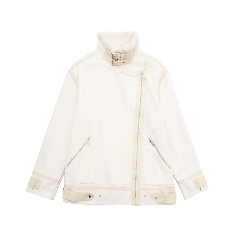 Fashion White Fur Integrated Lapel Coat,Coat-Jacket