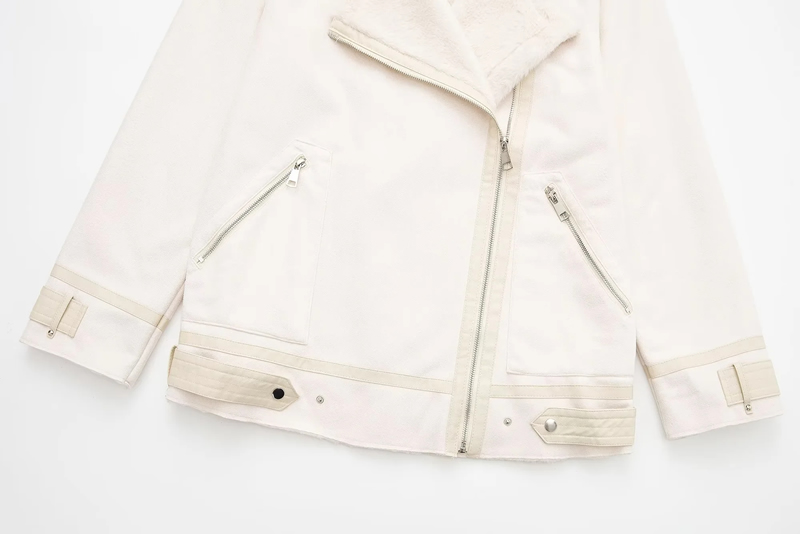 Fashion White Fur Integrated Lapel Coat,Coat-Jacket