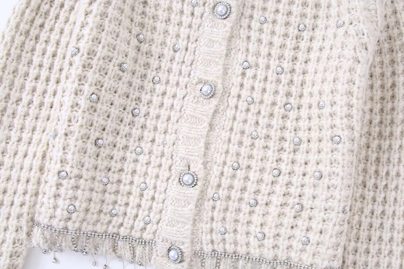 Fashion White Beaded Knit-breasted Jacket,Coat-Jacket