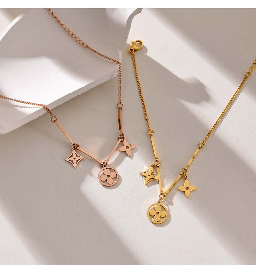 Fashion Rose Gold Titanium Steel Cutout Clover Pendant Bracelet,Bracelets