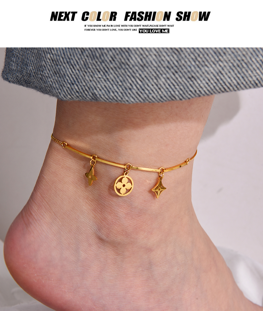 Fashion Rose Gold Titanium Cutout Clover Pendant Anklet,Fashion Anklets