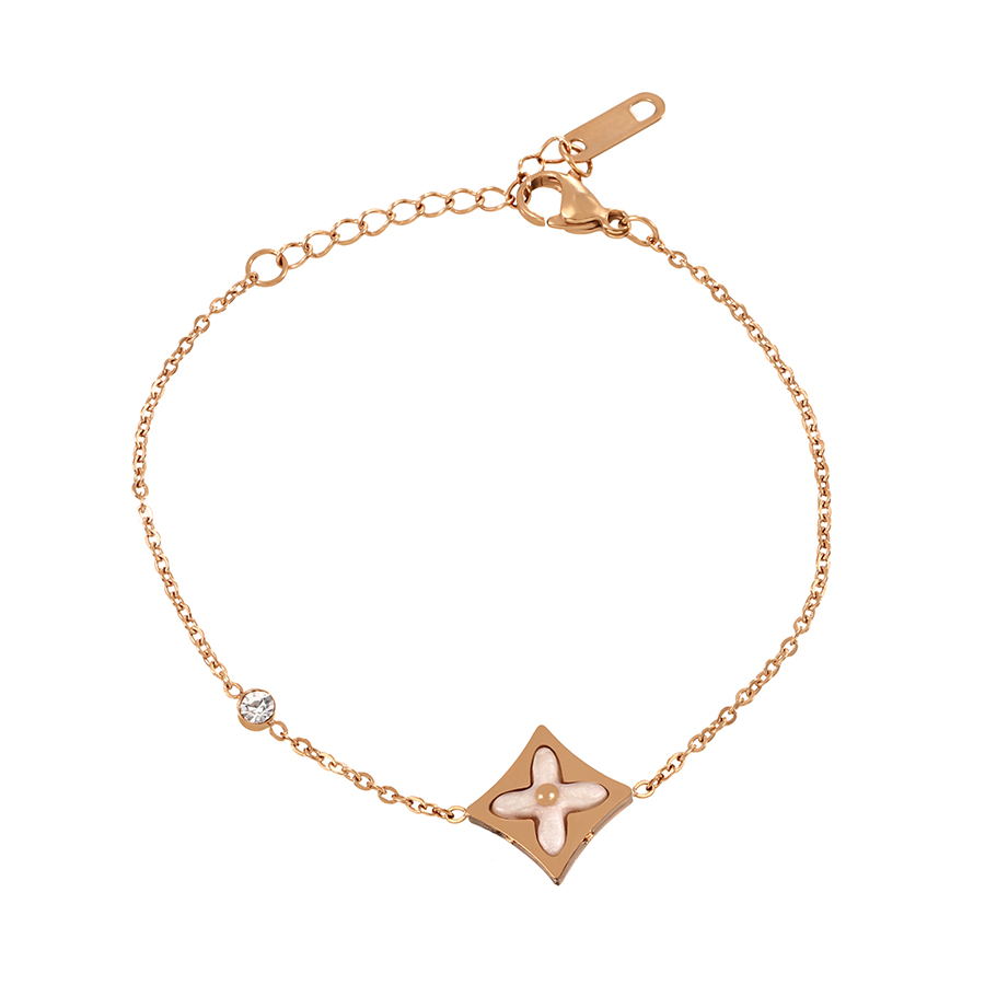 Fashion Rose Gold 2 Titanium Steel Inlaid Zirconium Shell Clover Anklet,Fashion Anklets