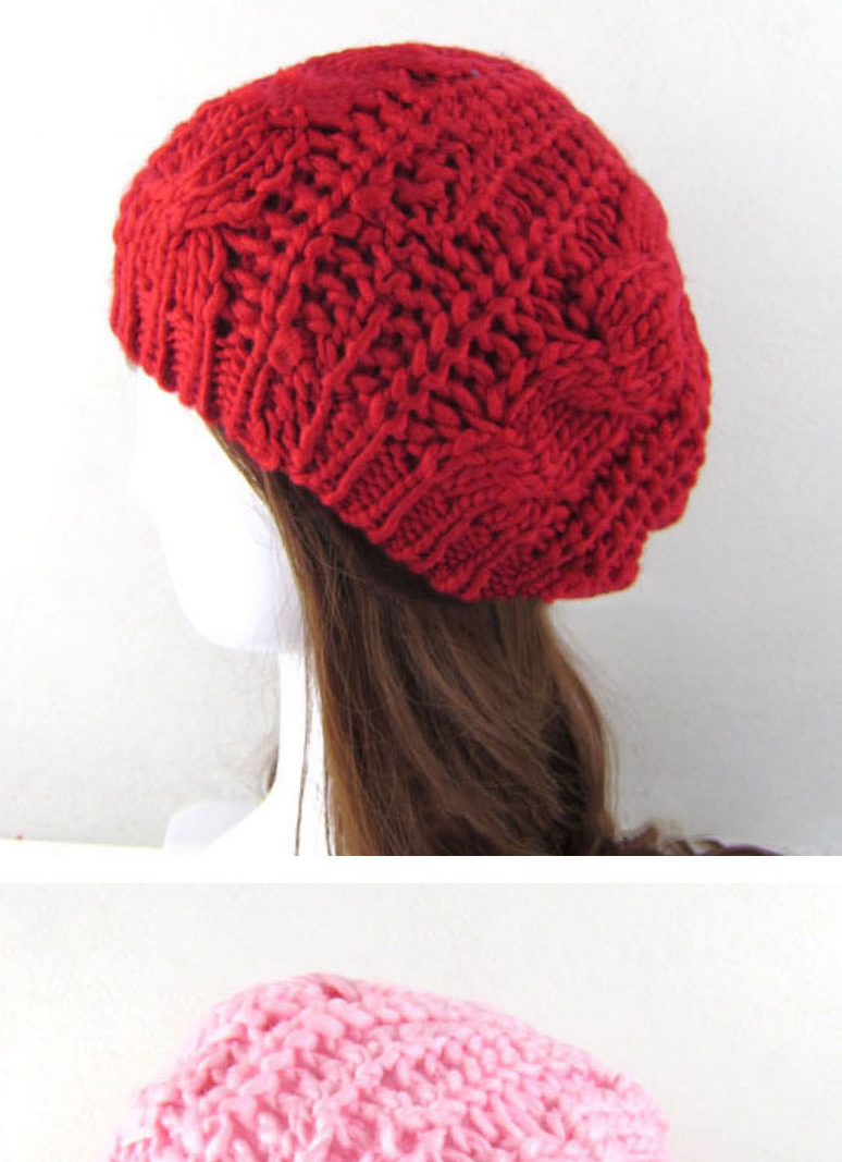 Fashion Rose Red Braided Braided Beret,Beanies&Others