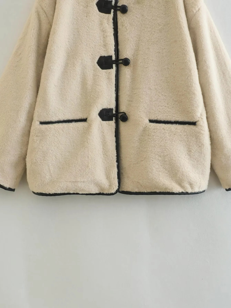 Fashion Creamy-white Decorative Imitation Hair Round Collar Short Coat,Coat-Jacket