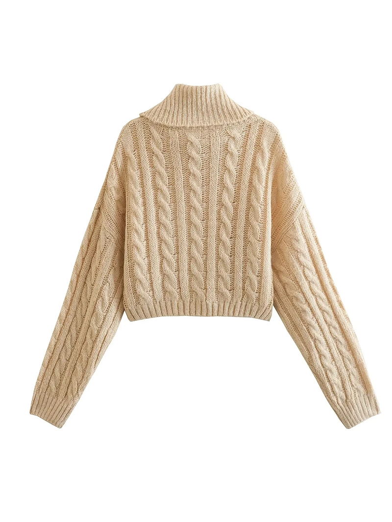 Fashion Blue Eight -stranded Short -collar Knitted Sweater,Sweater