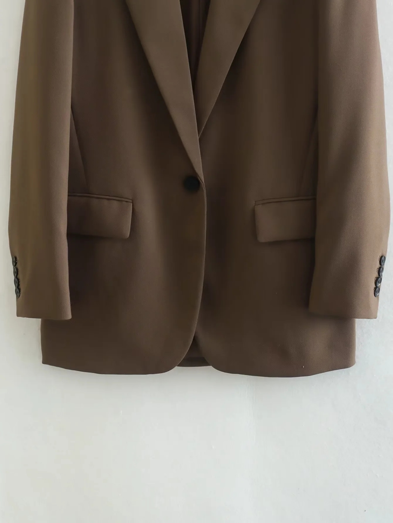 Fashion Coffee Pocket Loose V -neck Suit Jacket,Coat-Jacket