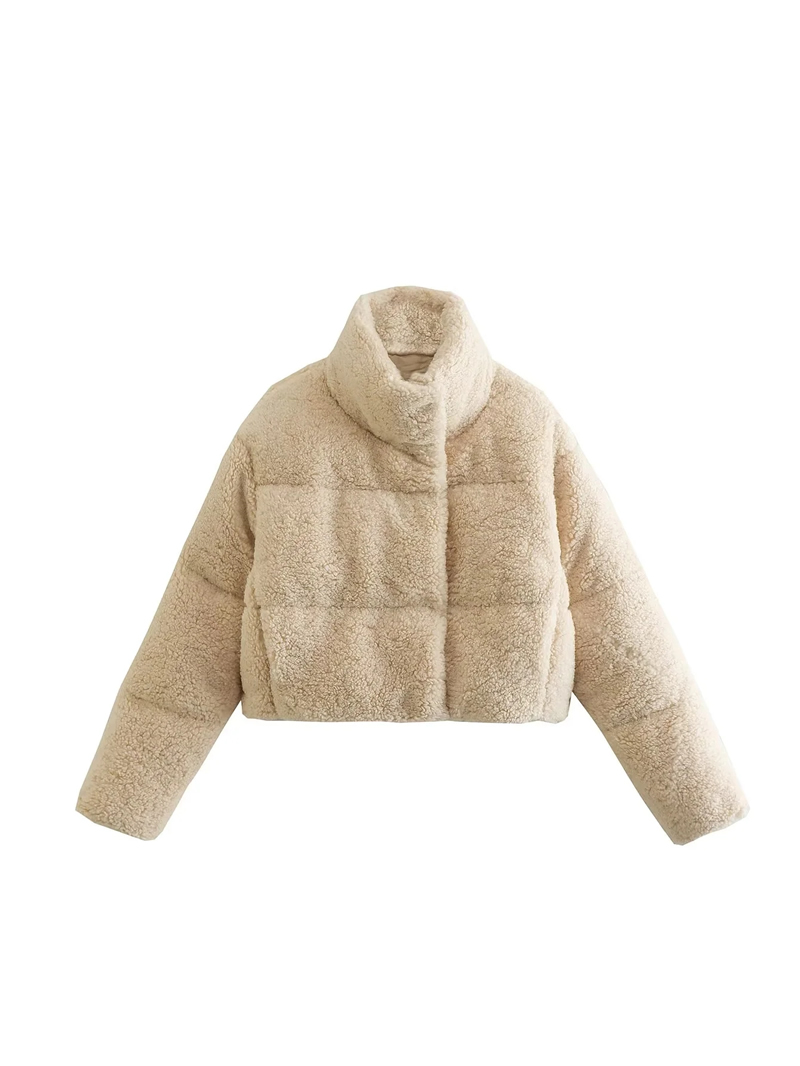Fashion Apricot Short Jacket Of Fleece Cotton Jacket,Coat-Jacket