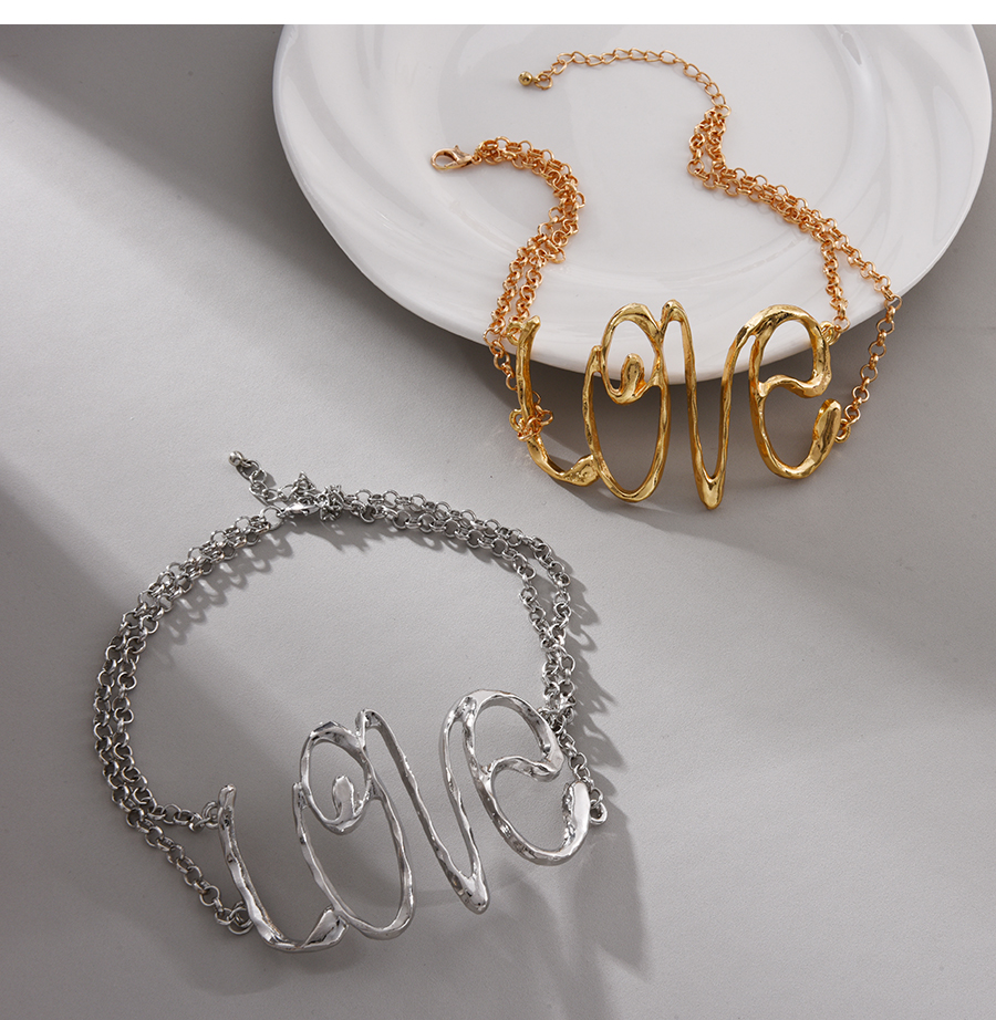 Fashion Gold Alloy Letters Love Chain Collar,Chokers