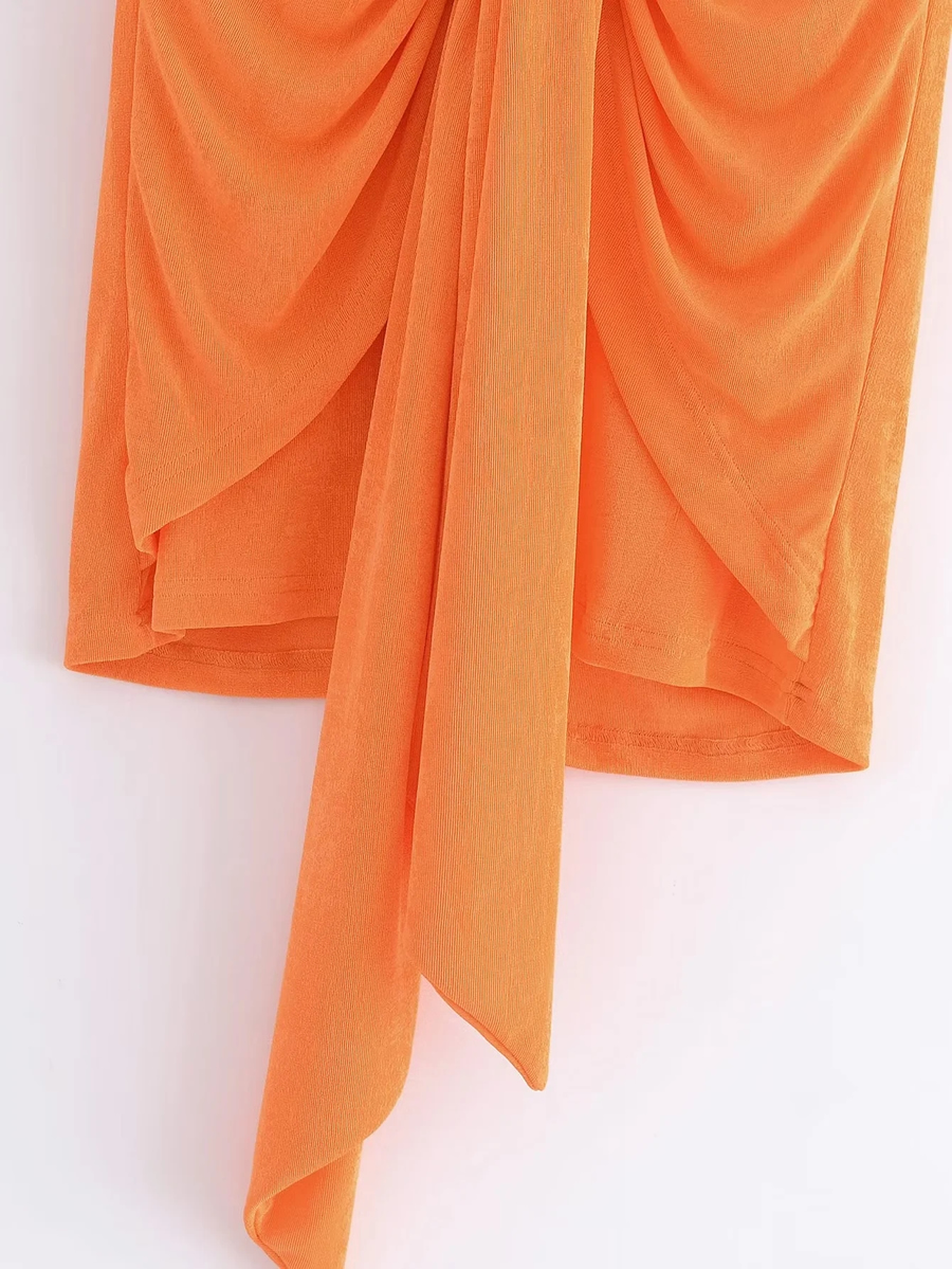 Fashion Orange Poly Cotton Pleated Skirt,Skirts