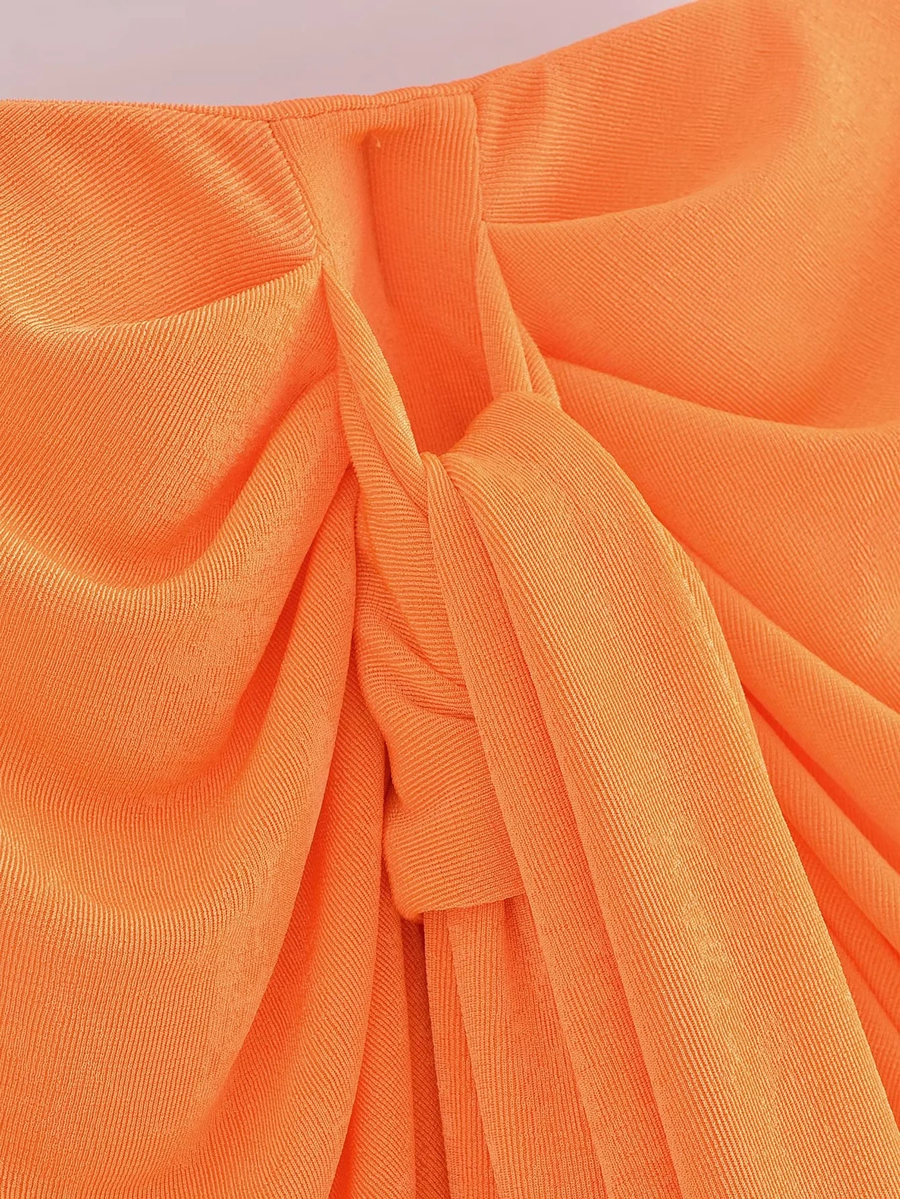 Fashion Orange Poly Cotton Pleated Skirt,Skirts