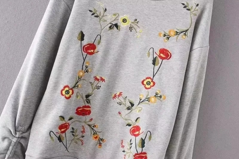 Fashion Ash Cotton Embroidered Drawstring Crew Neck Sweatshirt,Tank Tops & Camis